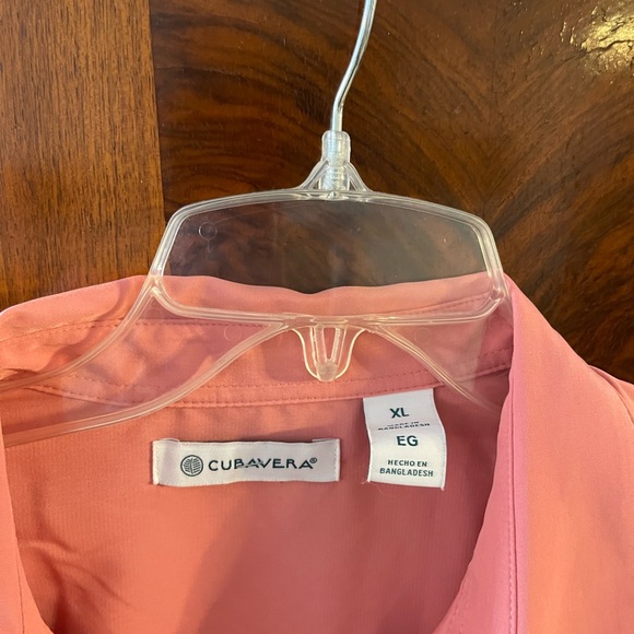 Men’s Cubavera peach color shirt with white stripe. - Picture 2 of 3